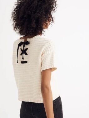 Madewell Lace Back Short Sleeved Sweater Tee ~ MEDIUM